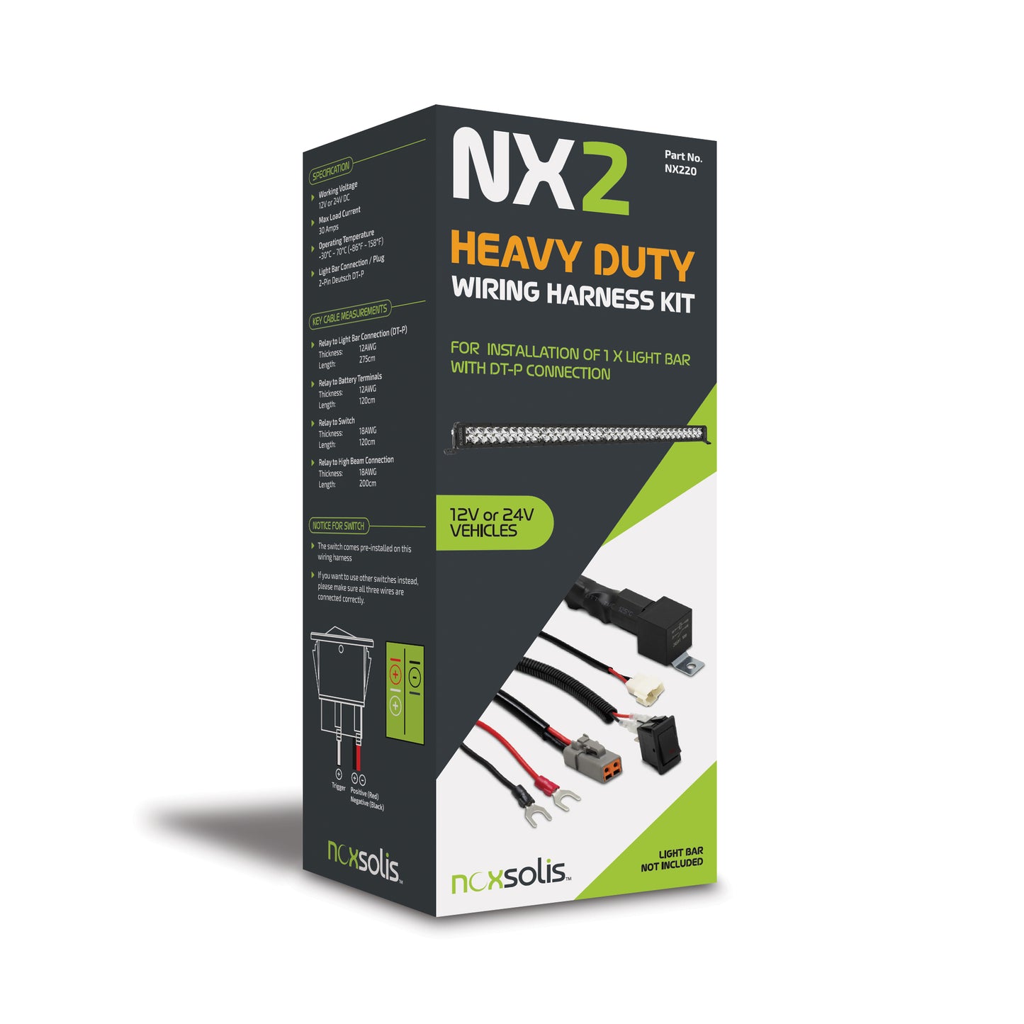 NX220 – Heavy Duty Wiring Harness Kit For 1 x Light Bar (With DT-P Connection)